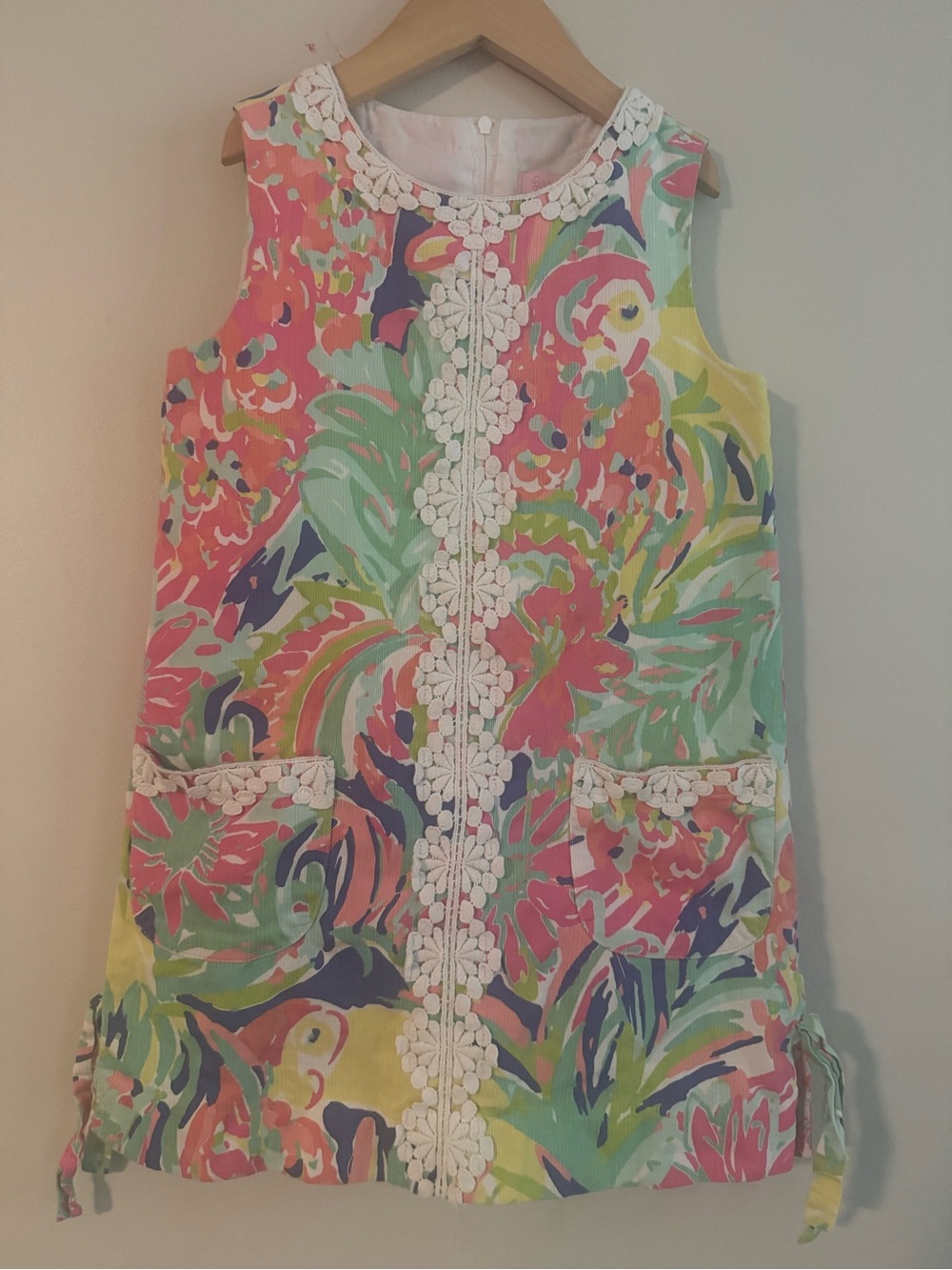 Lilly Pulitzer Multicolor Floral Shift Dress with White Lace Trim